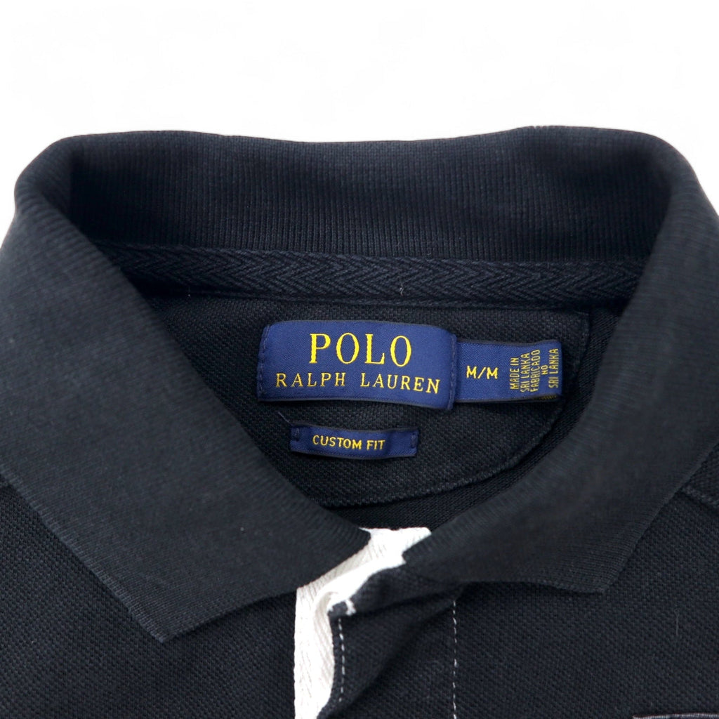 POLO RALPH LAUREN Polo, taglia M, nero, bianco, cotone piquet, CUSTOM FIT, logo ricamato, P.R.L.S.C, made in Sri Lanka