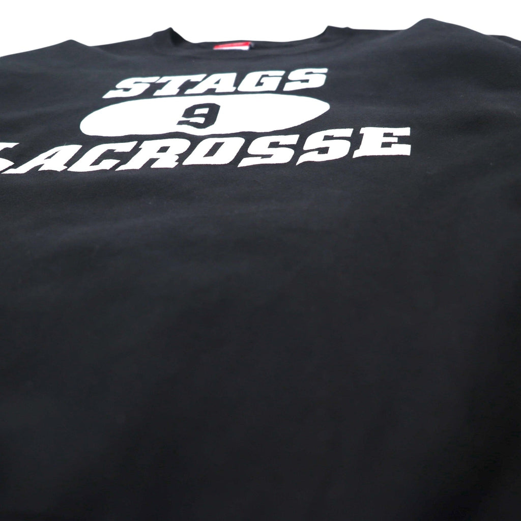 Champion リバースウィーブ REVERSE WEAVE カレッジ スウェット XL ブラック 裏起毛 STAGS LACROSSE 3段プリント メキシコ製
