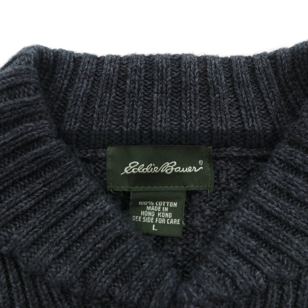 Eddie Bauer ヘンリーネック リブニット セーター L グレー コットン