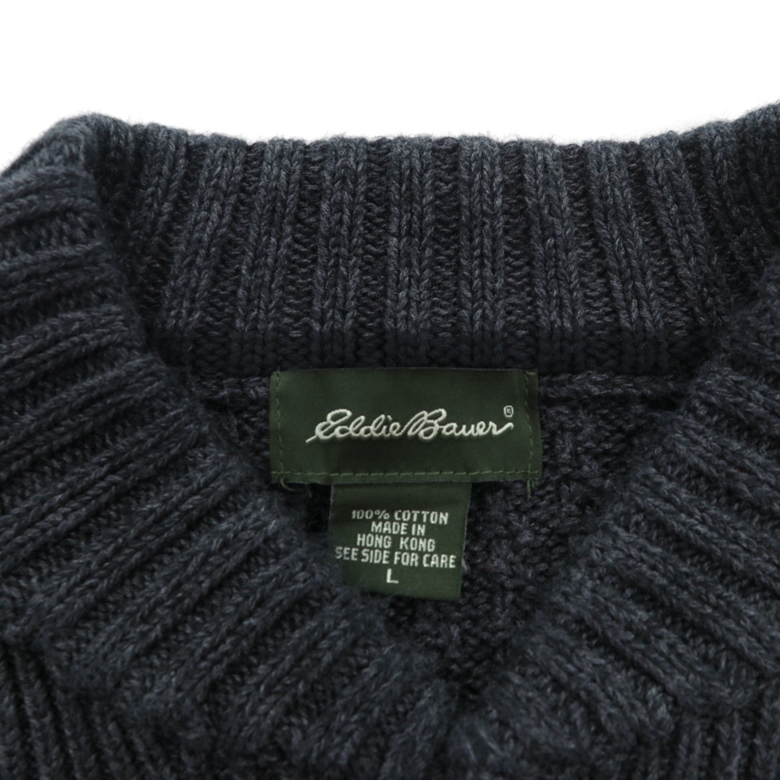 Eddie Bauer ヘンリーネック リブニット セーター L グレー コットン