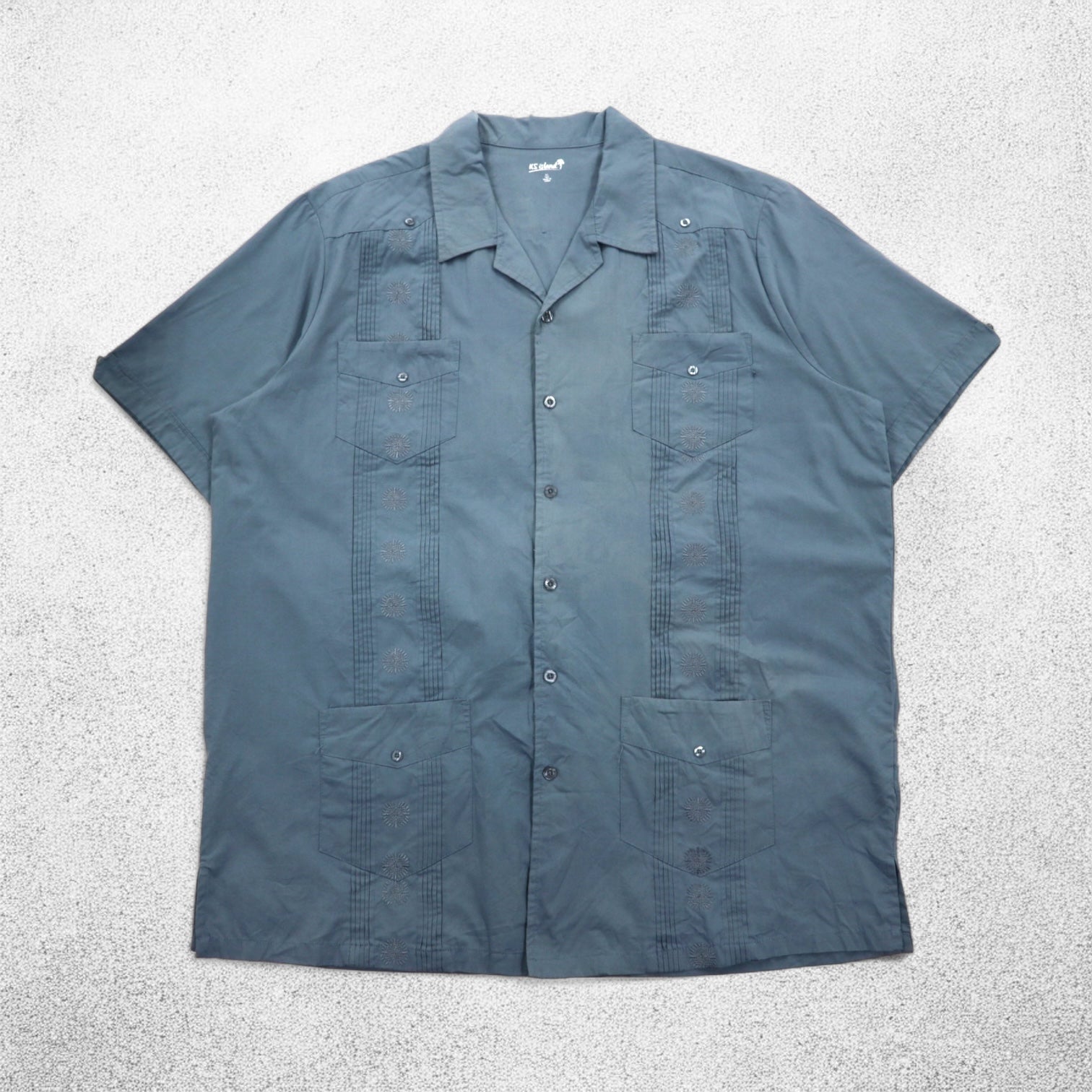 Camicia cubana KS island aperta sul davanti, colletto aperto, taglia XL, grigia, poliestere cotone ricamata