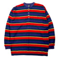 Anni '90 Duck Head T-shirt termica a maniche lunghe scollo henley, colore blu navy e rosso a righe, in cotone con logo ricamato a punto singolo, taglia M