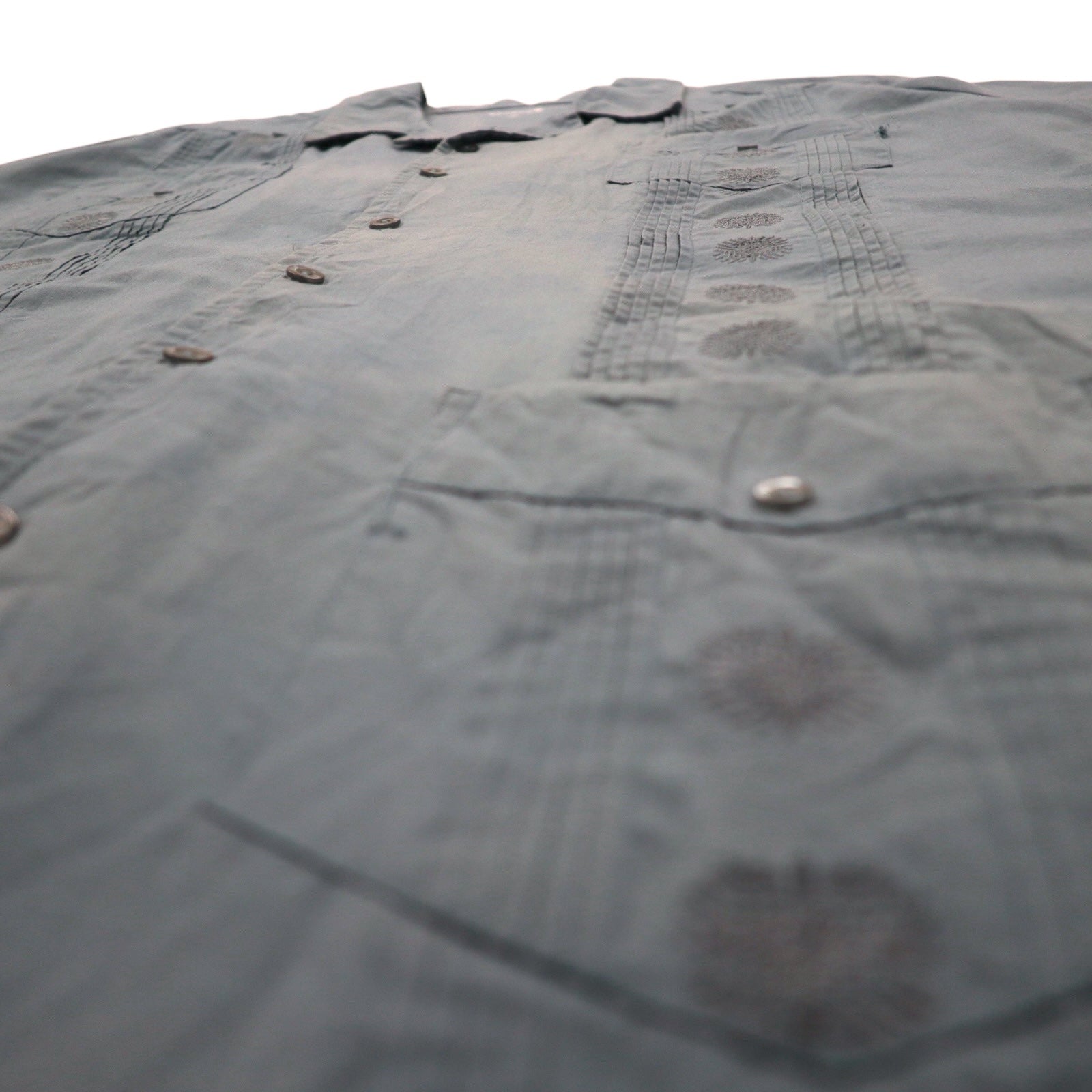 Camicia cubana KS island aperta sul davanti, colletto aperto, taglia XL, grigia, poliestere cotone ricamata