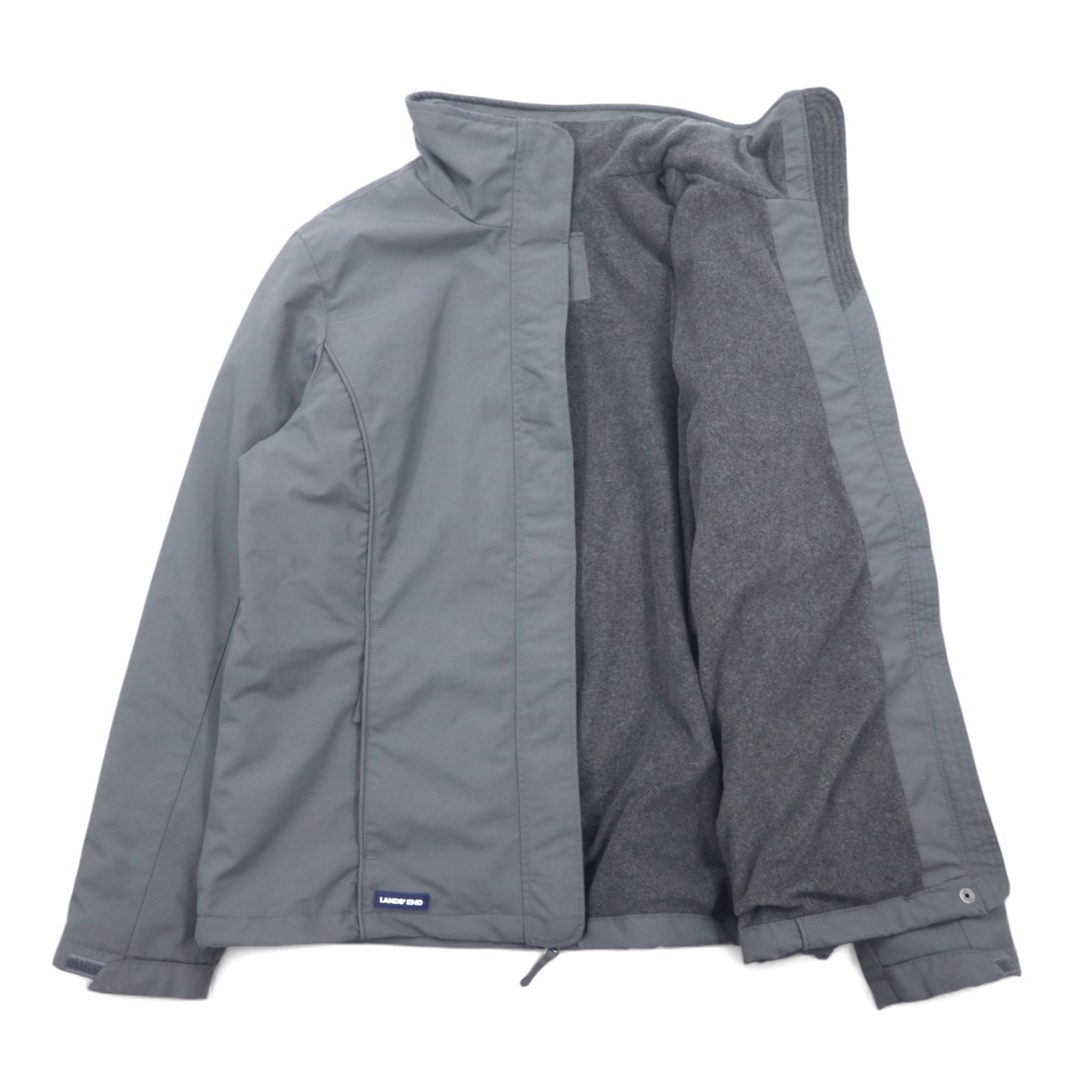 LANDS'END Giacca con fodera in pile Giacca a vento in nylon M Grigio Nylon Coulisse Impermeabile OEKO-TEX