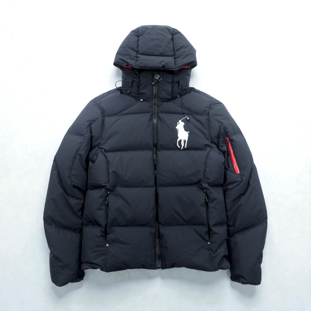 Polo Ralph Lauren ビッグポニー ハイネック ダウンジャケット S ブラック フード着脱 ドローコード