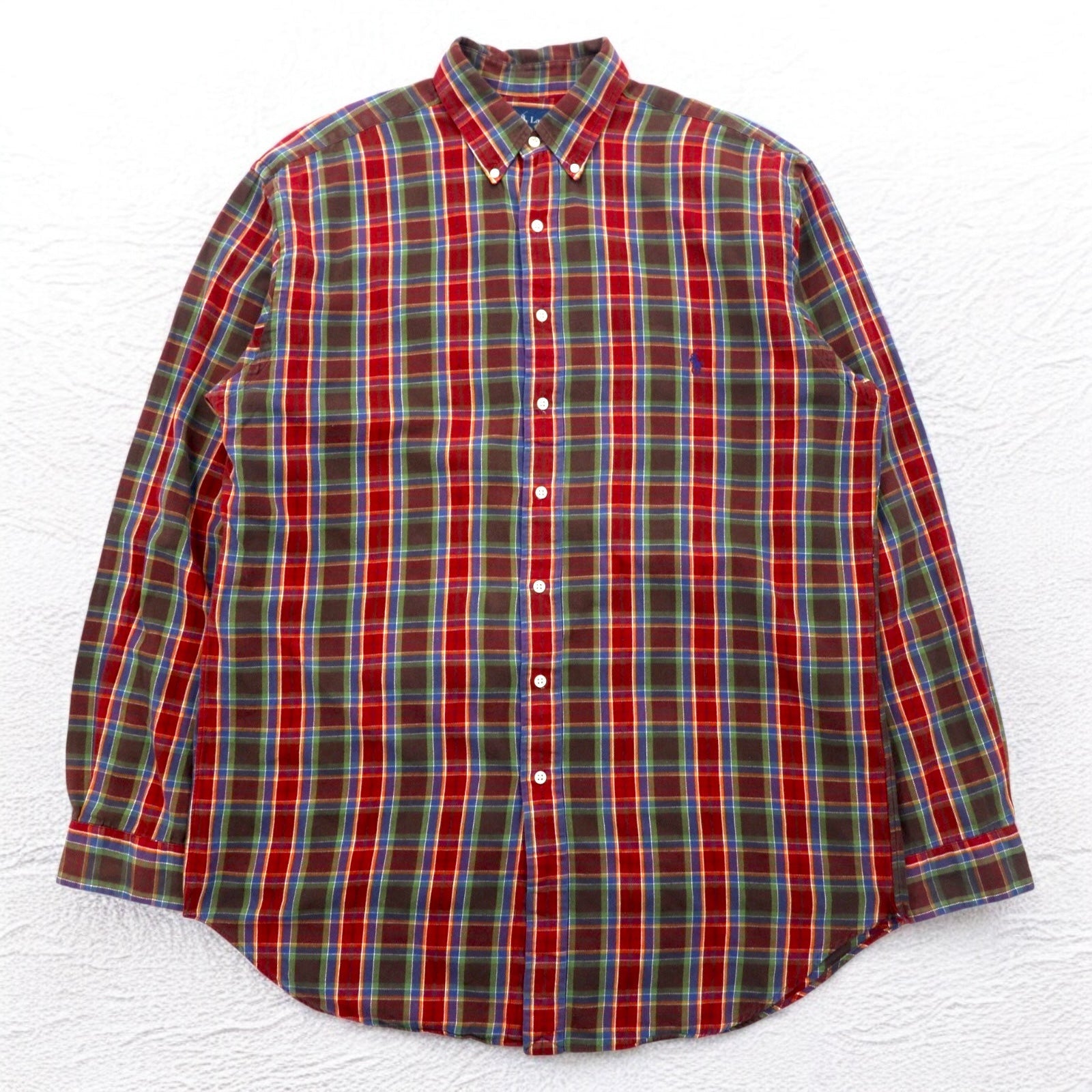 Ralph Lauren anni '90 camicia button-down L TALL a quadri rossa con ricamo pony piccolo taglia grande