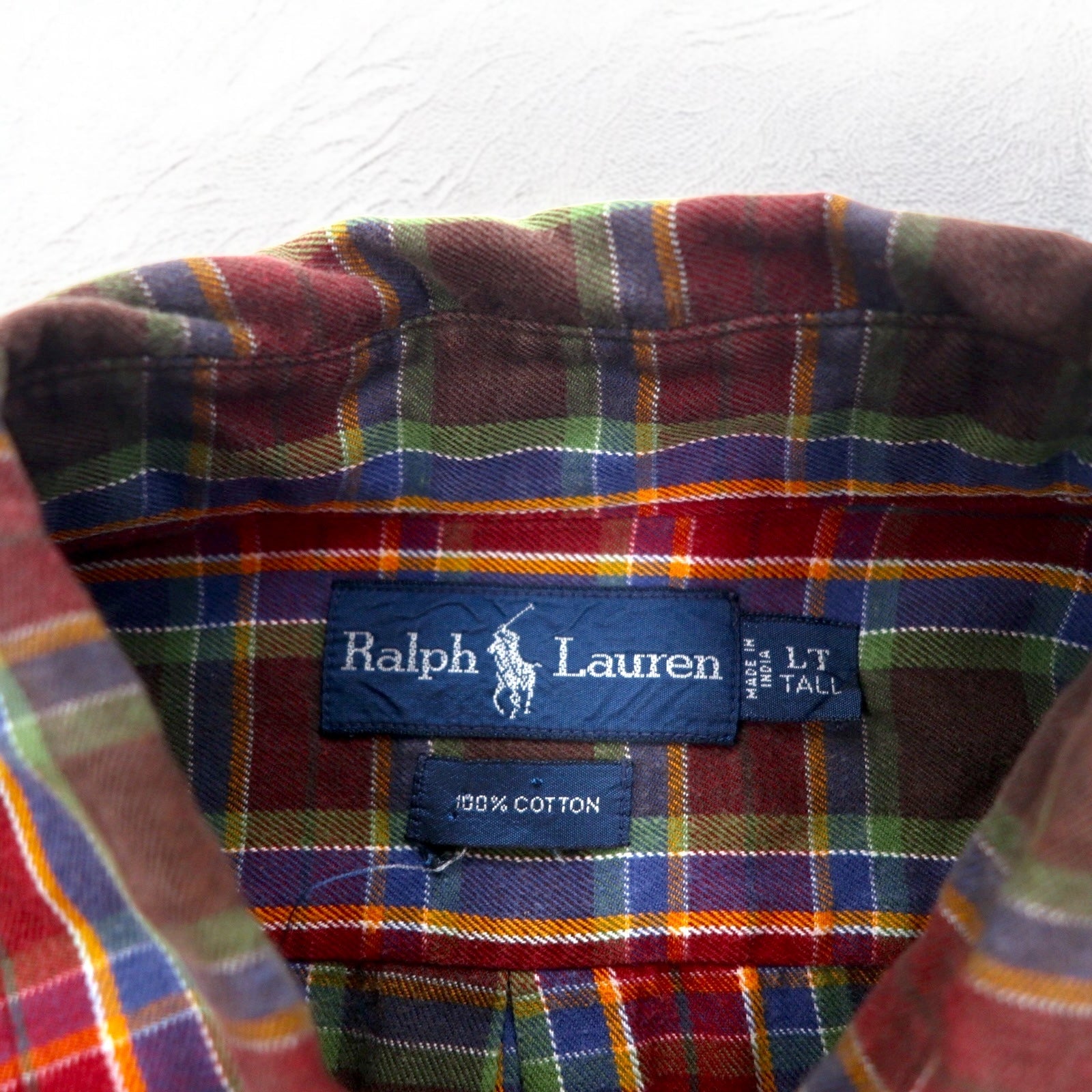Ralph Lauren anni '90 camicia button-down L TALL a quadri rossa con ricamo pony piccolo taglia grande