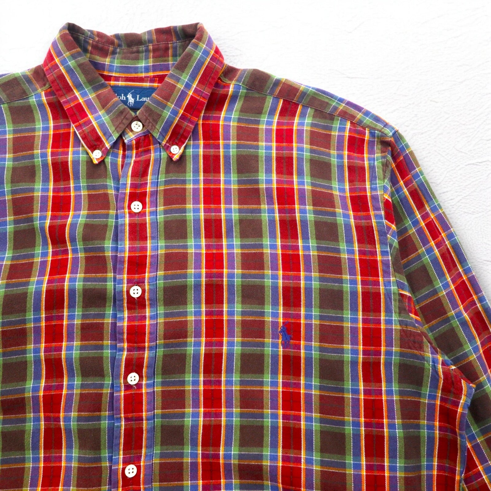 Ralph Lauren anni '90 camicia button-down L TALL a quadri rossa con ricamo pony piccolo taglia grande