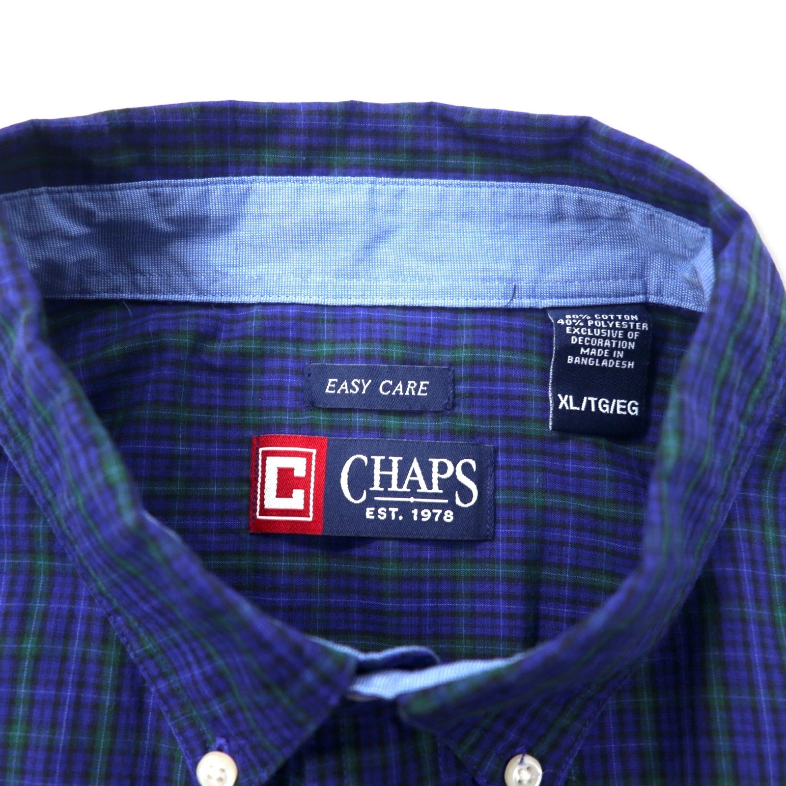 Camicia Button-down CHAPS XL Blu navy a quadri Cotone EASY CARE Logo ricamato