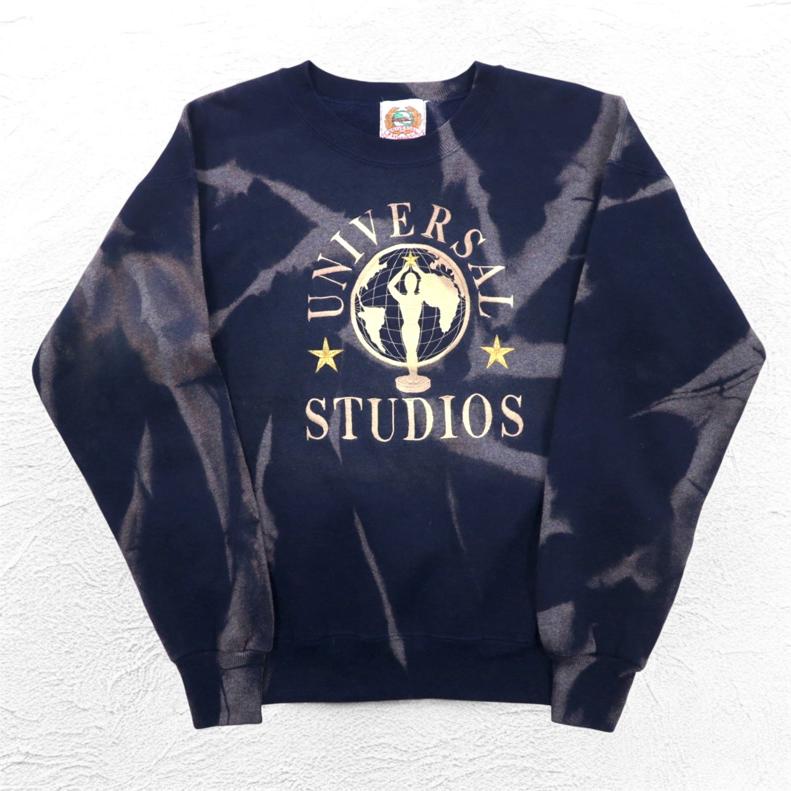 Anni '90 UNIVERSAL STUDIOS Felpa tie-dye ricamata L blu navy, interno felpato