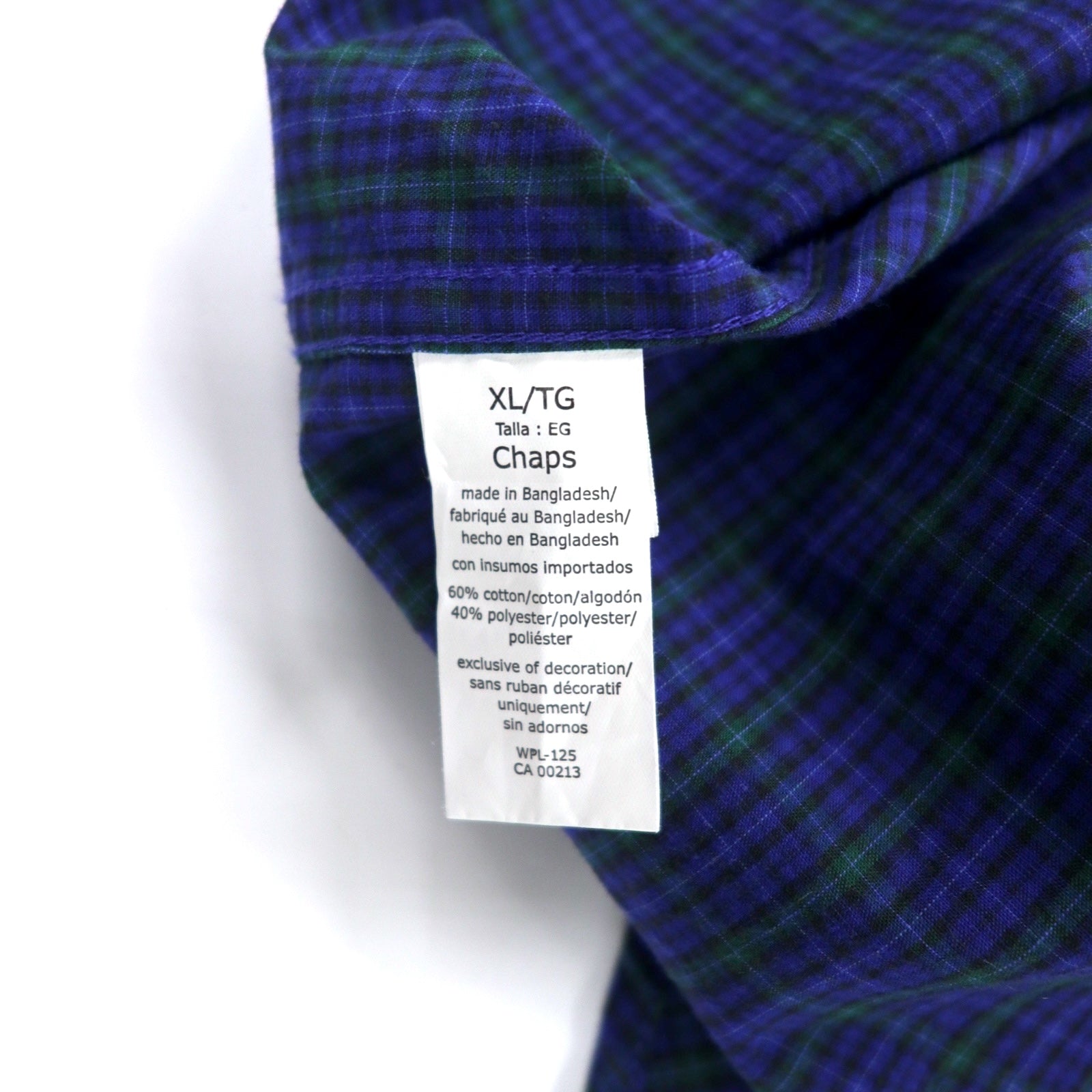 Camicia Button-down CHAPS XL Blu navy a quadri Cotone EASY CARE Logo ricamato