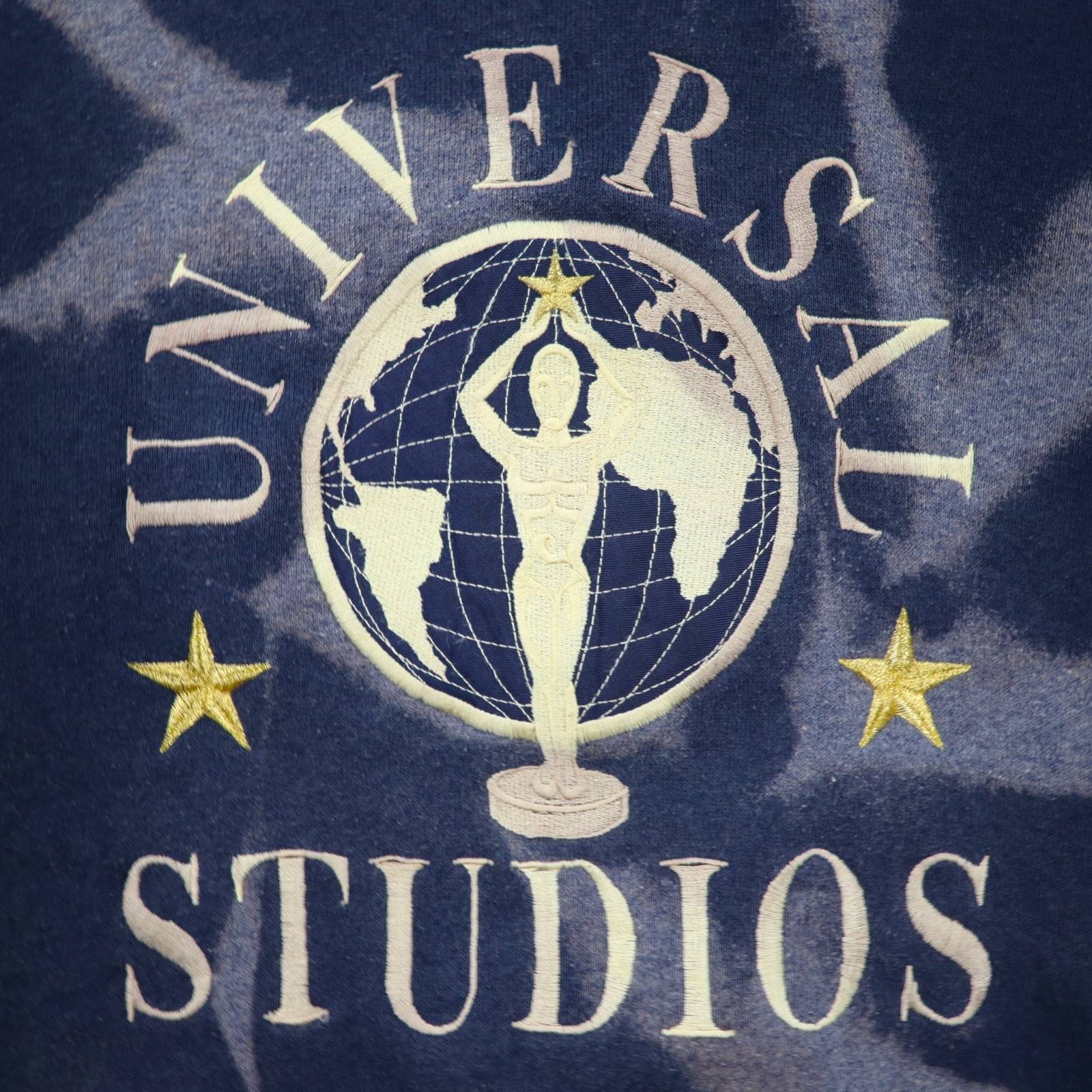 Anni '90 UNIVERSAL STUDIOS Felpa tie-dye ricamata L blu navy, interno felpato