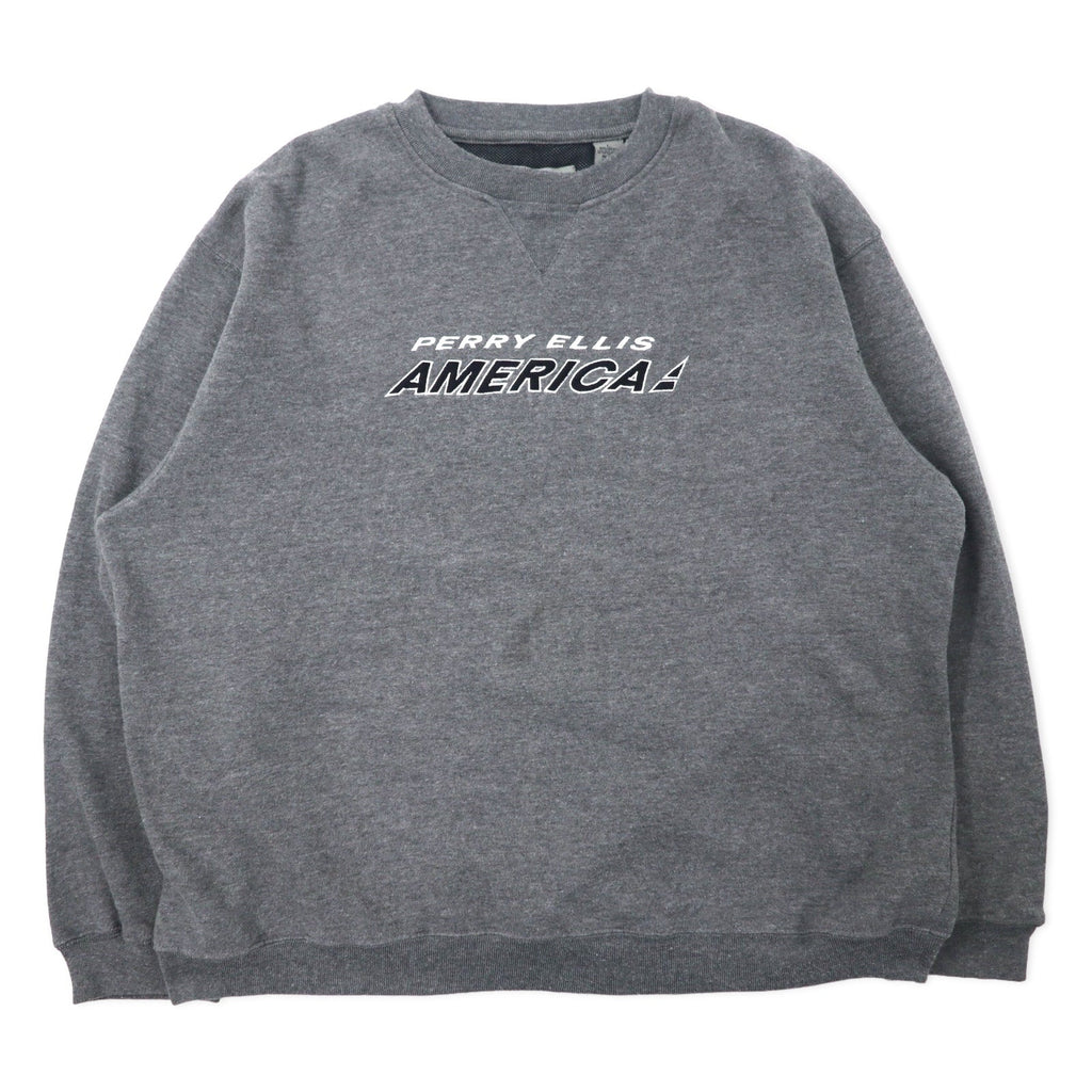 PERRY ELLIS AMERICA ACTIVE Anni '90 Logo ricamato Felpa L Grigio Cotone Fodera in rete Scollo a V frontale