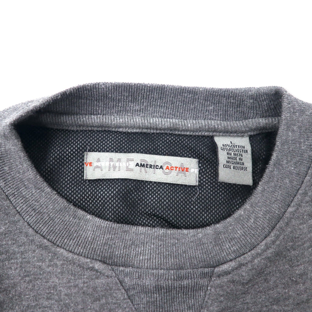 PERRY ELLIS AMERICA ACTIVE Anni '90 Logo ricamato Felpa L Grigio Cotone Fodera in rete Scollo a V frontale