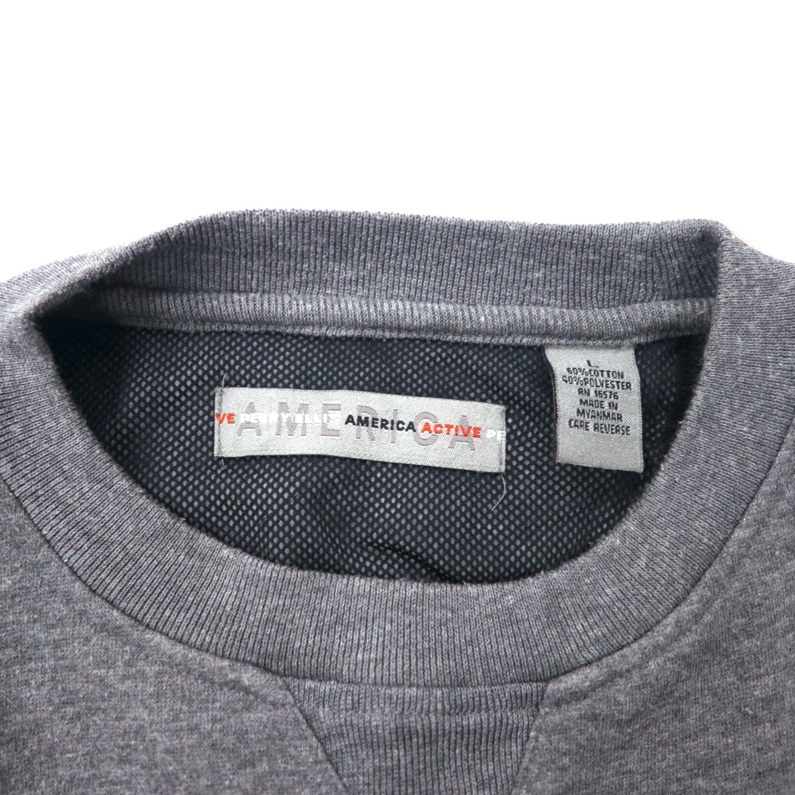 PERRY ELLIS AMERICA ACTIVE Anni '90 Logo ricamato Felpa L Grigio Cotone Fodera in rete Scollo a V frontale