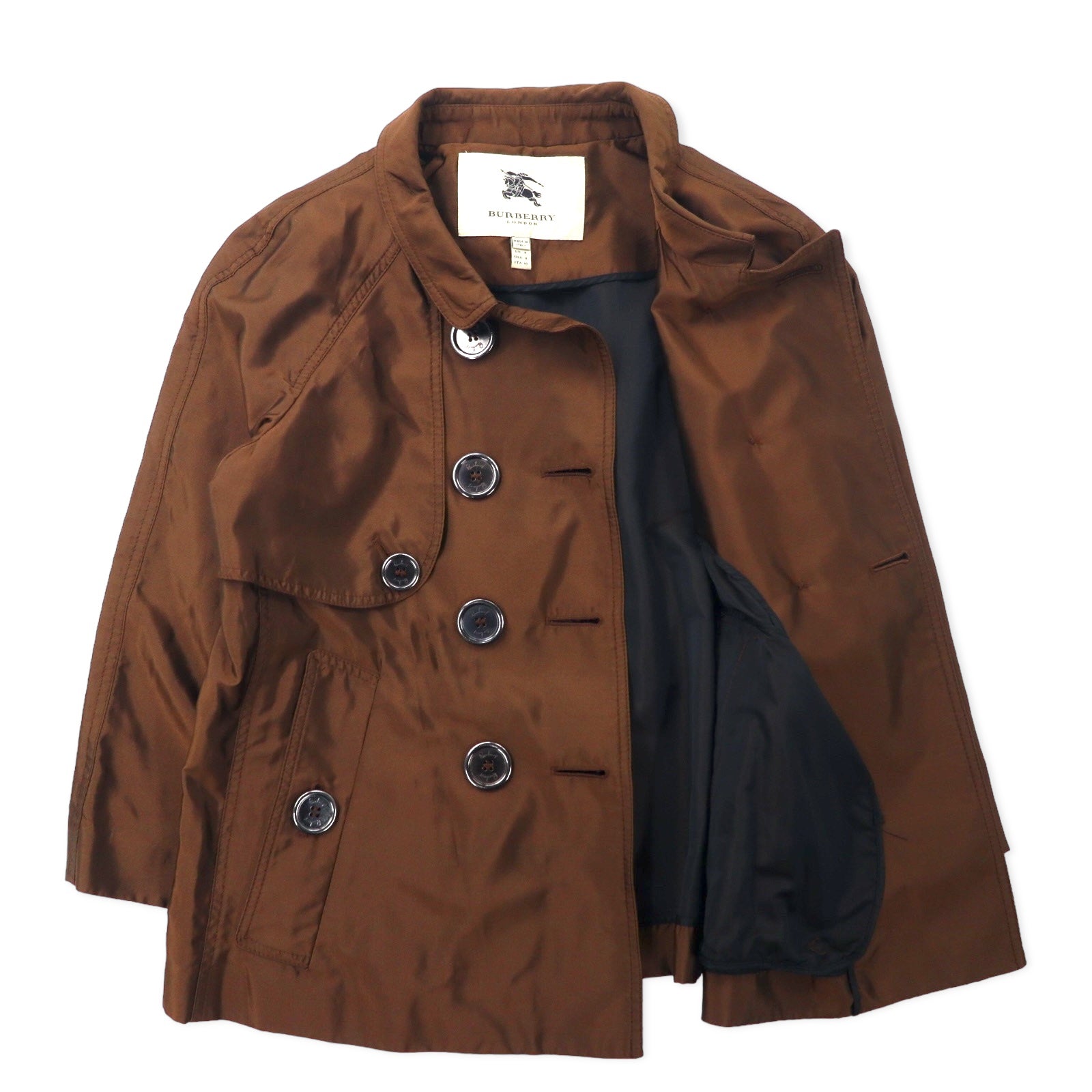 BURBERRY イタリア製 ショート トレンチコート 40 ブラウン シルク