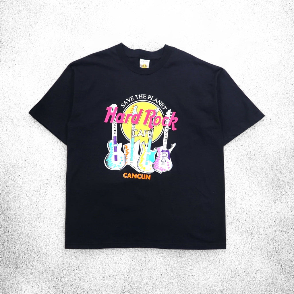 Hard Rock CAFE anni '90 T-shirt con logo stampato XL nera chitarra basso CANCUN made in Mexico