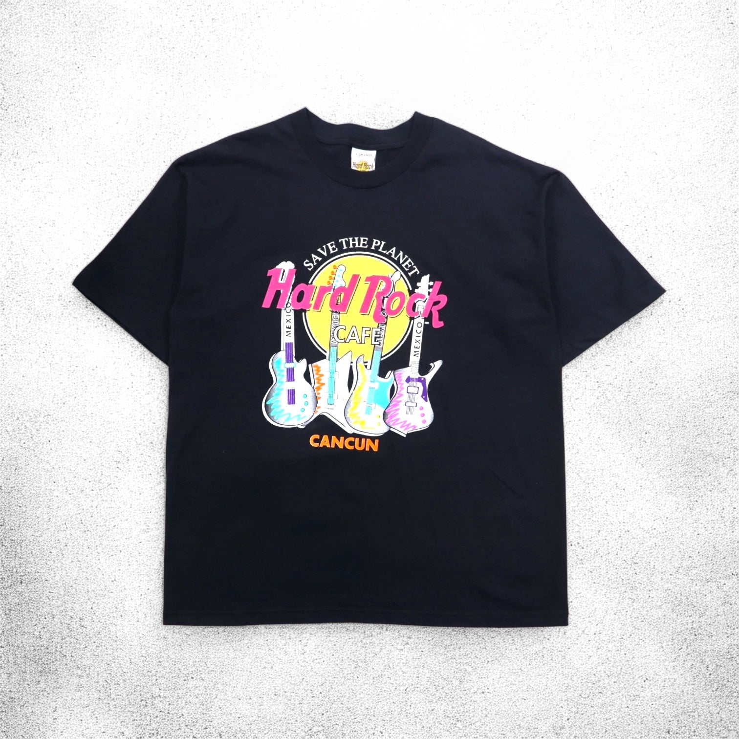 Hard Rock CAFE anni '90 T-shirt con logo stampato XL nera chitarra basso CANCUN made in Mexico