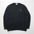 LACOSTE Vネック セーター ニット XL グレー ウール ワンポイントロゴ