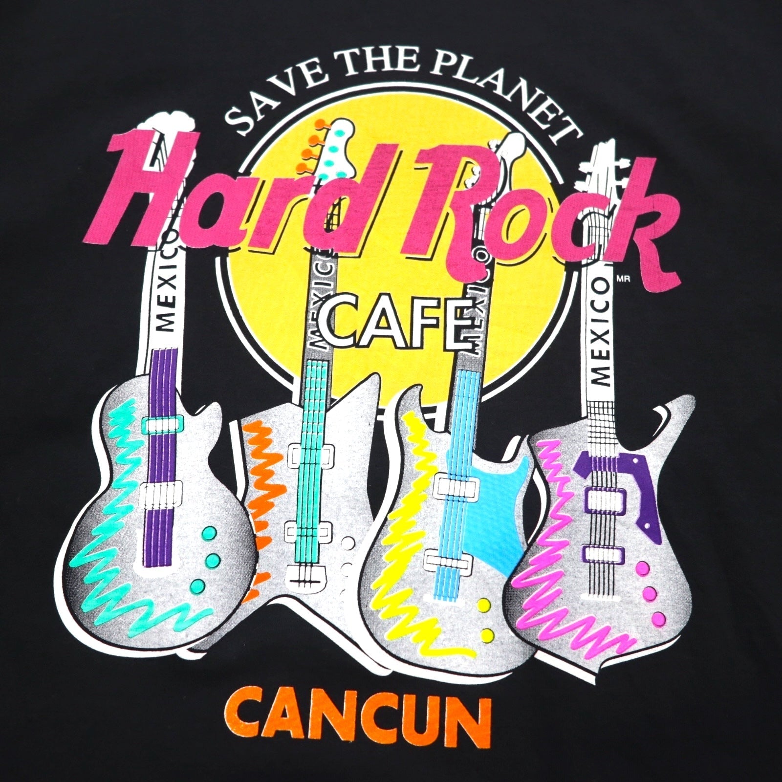 Hard Rock CAFE anni '90 T-shirt con logo stampato XL nera chitarra basso CANCUN made in Mexico