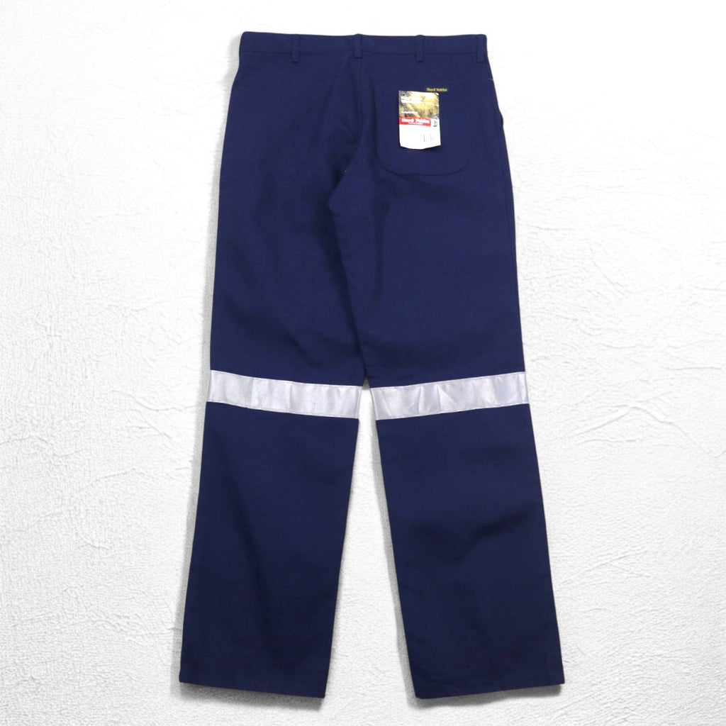 Hard Yakka Pantaloni da Lavoro con Pinces Riflettenti L Blu Navy Cotone 3M Scotchlite Nuovo