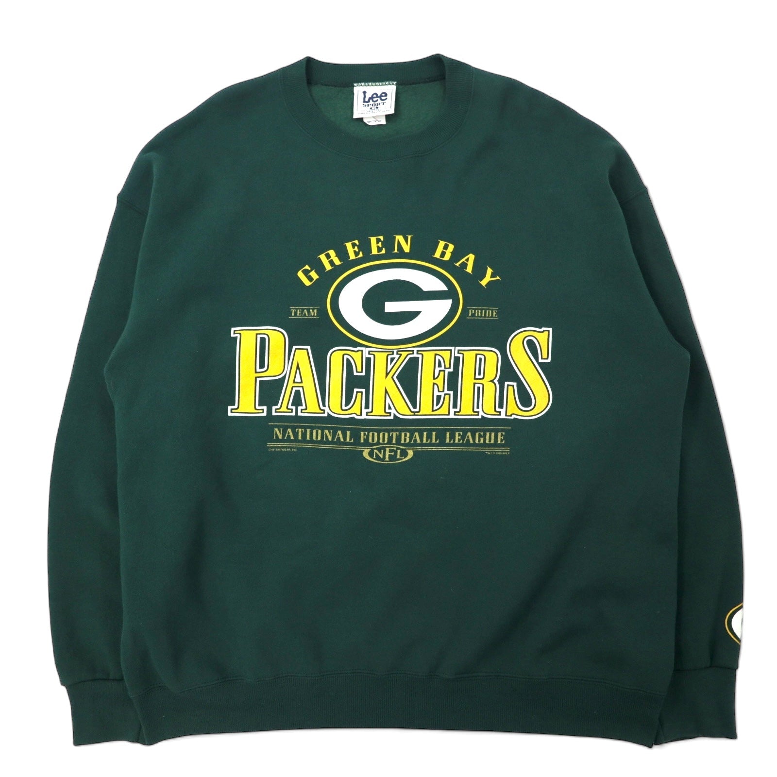 Lee SPORT Prodotto negli USA anni '90 NFL Packers Felpa stampata XL Verde Cotone Felpato Internamente Taglia Grande
