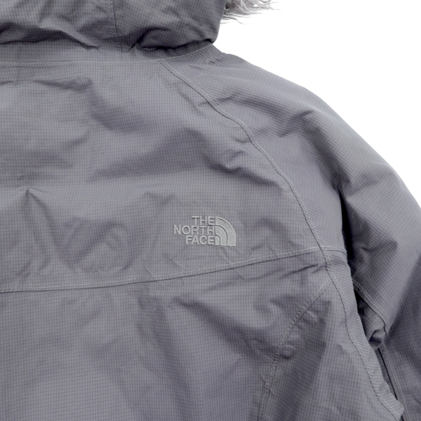 THE NORTH FACE マウンテン ダウンコート M グレー HYVENT 防水 ファー着脱式 ベルト付き グースダウン