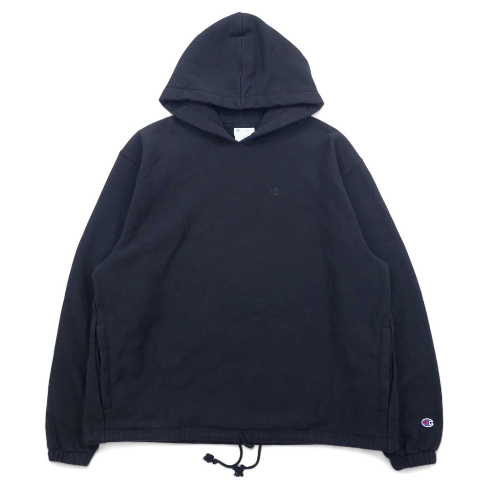Champion Reverse Weave REVERSE WEAVE Felpa con cappuccio pullover XL Nera Cotone Coulisse Etichetta blu monocromo Reprint