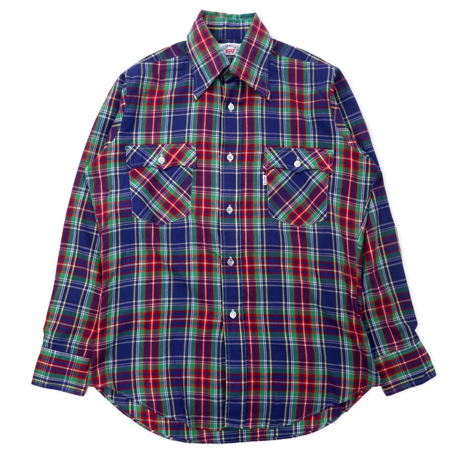 Camicia western Levi's anni '70, taglia M, fantasia a quadri multicolore, colletto con stecche, tab bianco