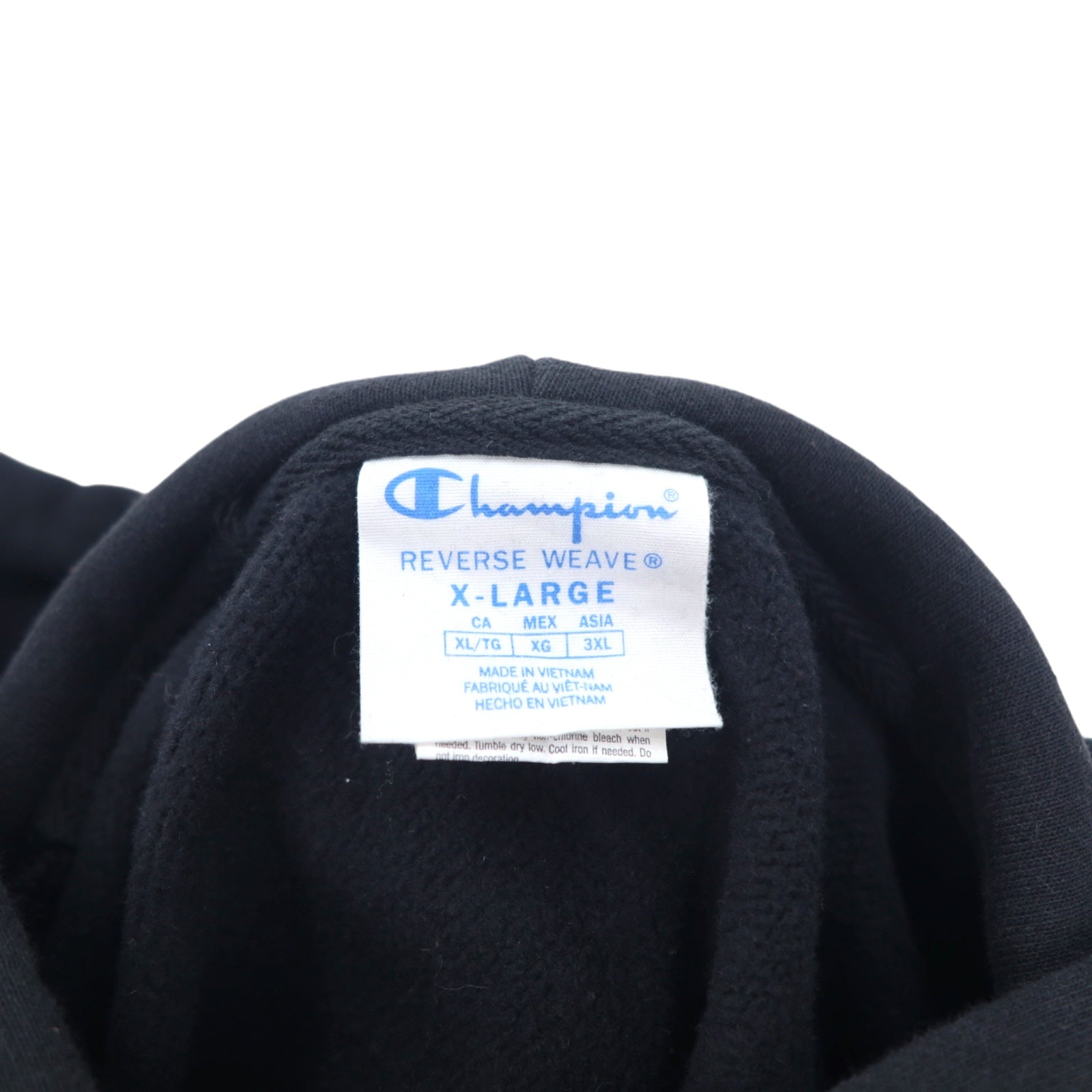 Champion Reverse Weave REVERSE WEAVE Felpa con cappuccio pullover XL Nera Cotone Coulisse Etichetta blu monocromo Reprint