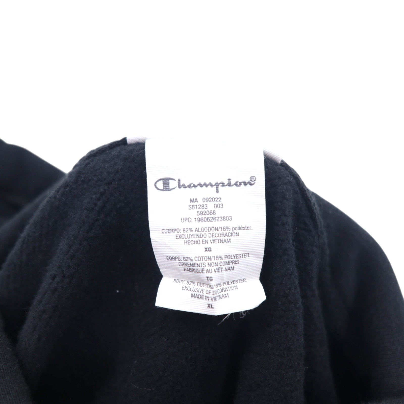 Champion Reverse Weave REVERSE WEAVE Felpa con cappuccio pullover XL Nera Cotone Coulisse Etichetta blu monocromo Reprint