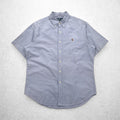Ralph Lauren anni '90 camicia Oxford a maniche corte con bottoni a L, ricamo piccolo pony blu