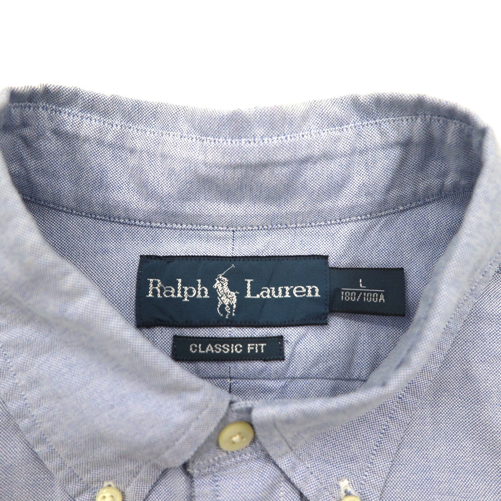 Ralph Lauren anni '90 camicia Oxford a maniche corte con bottoni a L, ricamo piccolo pony blu