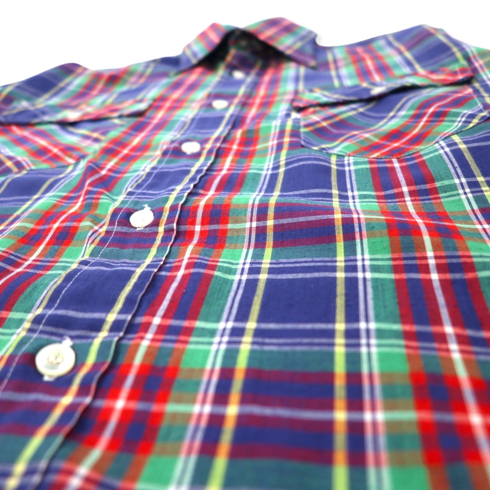 Camicia western Levi's anni '70, taglia M, fantasia a quadri multicolore, colletto con stecche, tab bianco