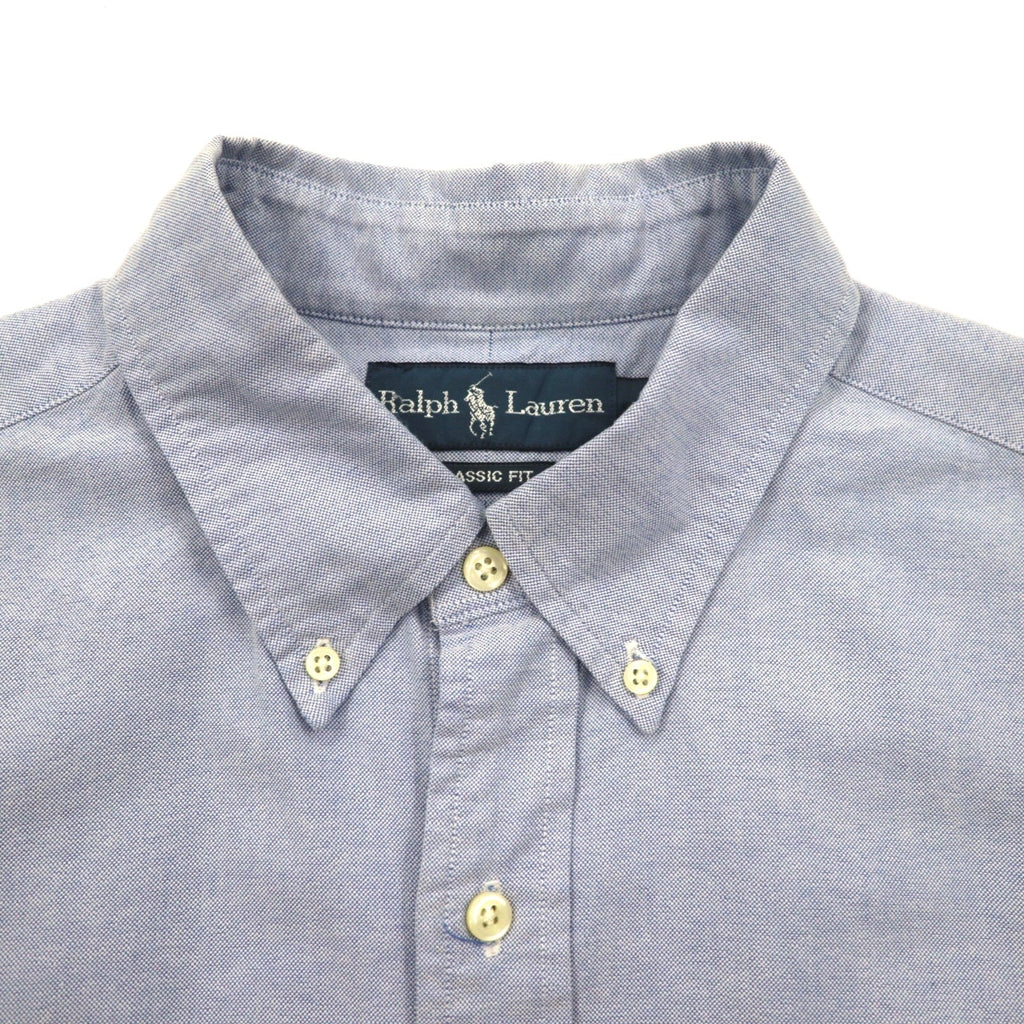 Ralph Lauren anni '90 camicia Oxford a maniche corte con bottoni a L, ricamo piccolo pony blu