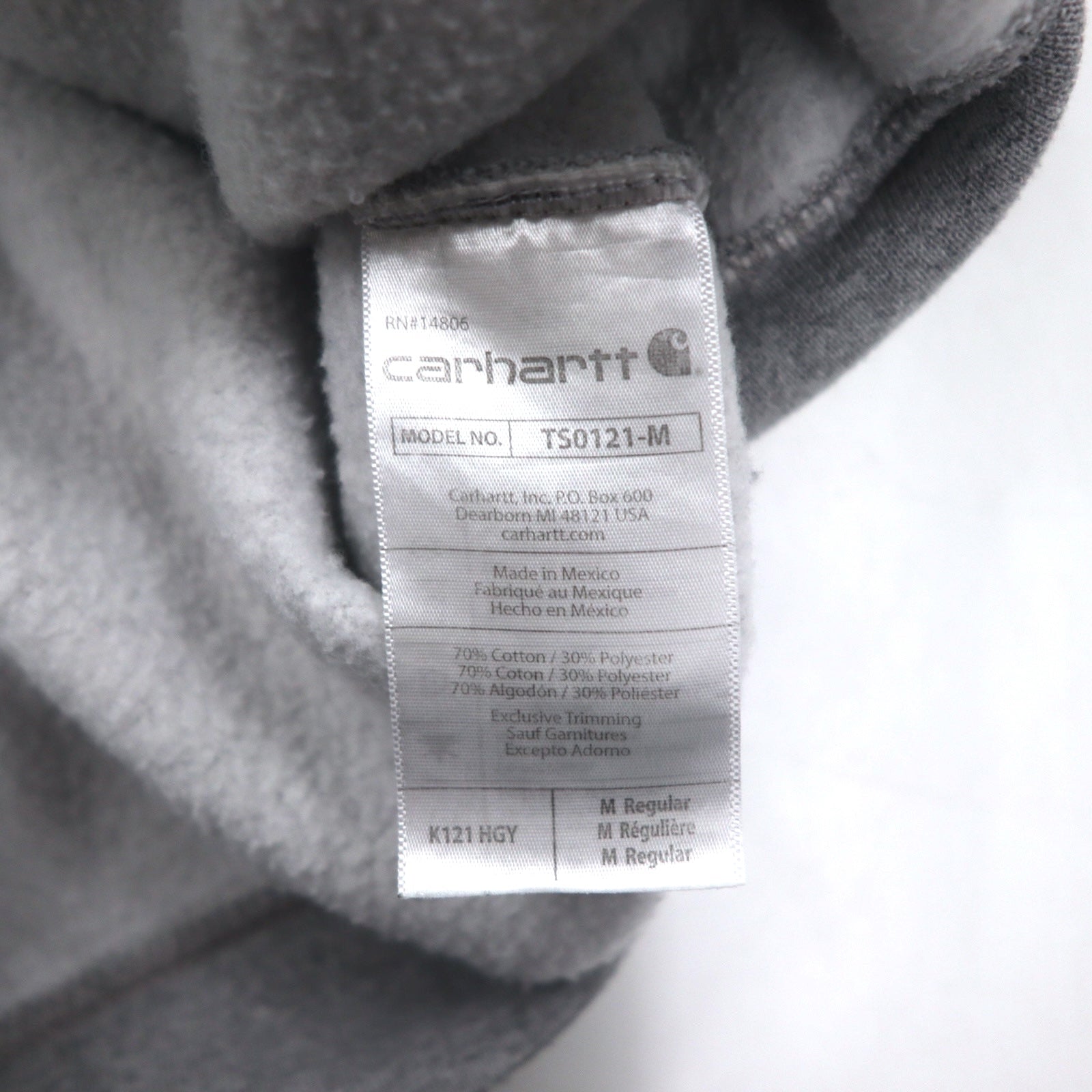 Carhartt - Felpa con cappuccio pullover a vestibilità comoda, taglia M, grigio, in cotone di peso medio, K121, made in Messico