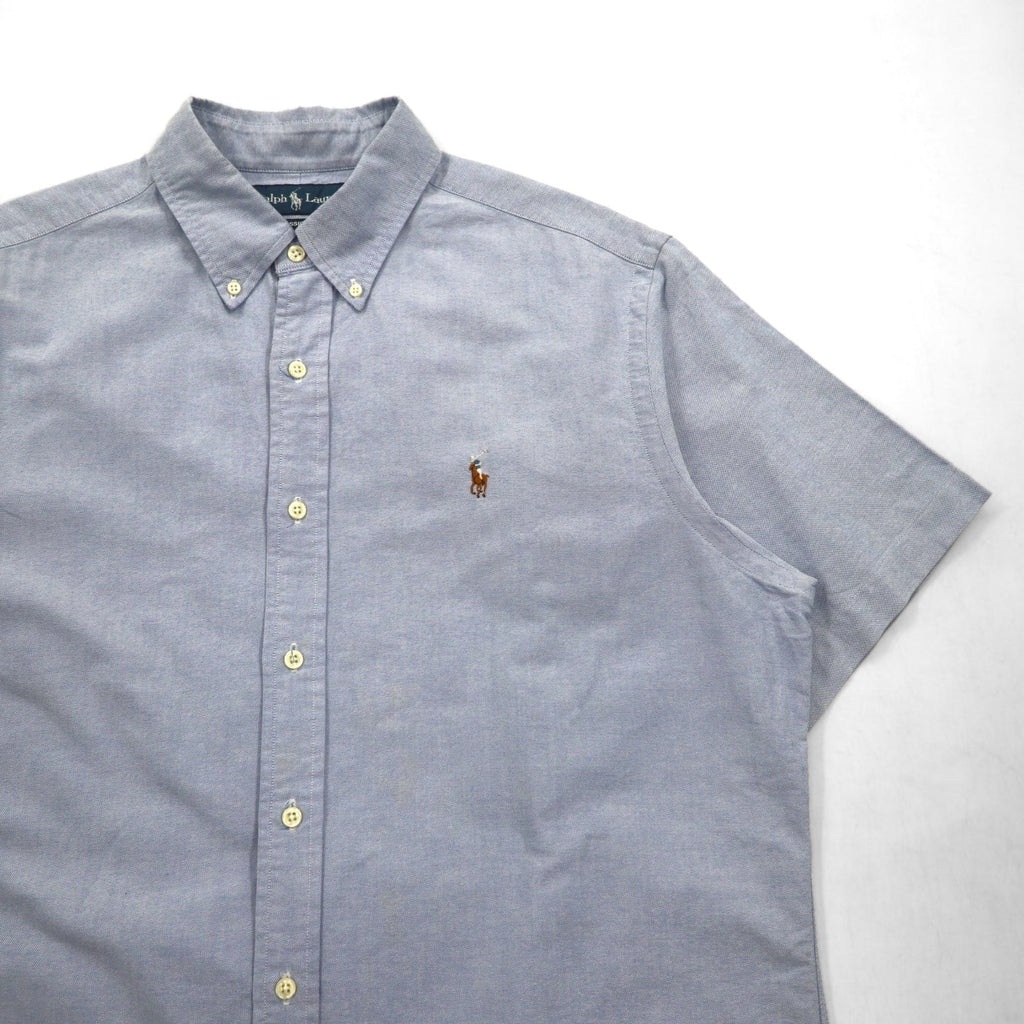 Ralph Lauren anni '90 camicia Oxford a maniche corte con bottoni a L, ricamo piccolo pony blu