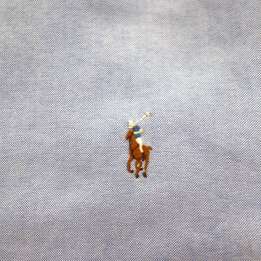 Ralph Lauren anni '90 camicia Oxford a maniche corte con bottoni a L, ricamo piccolo pony blu