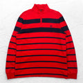 CHAPS Felpa con mezza zip L rossa a righe in cotone con ricamo logo a punto singolo