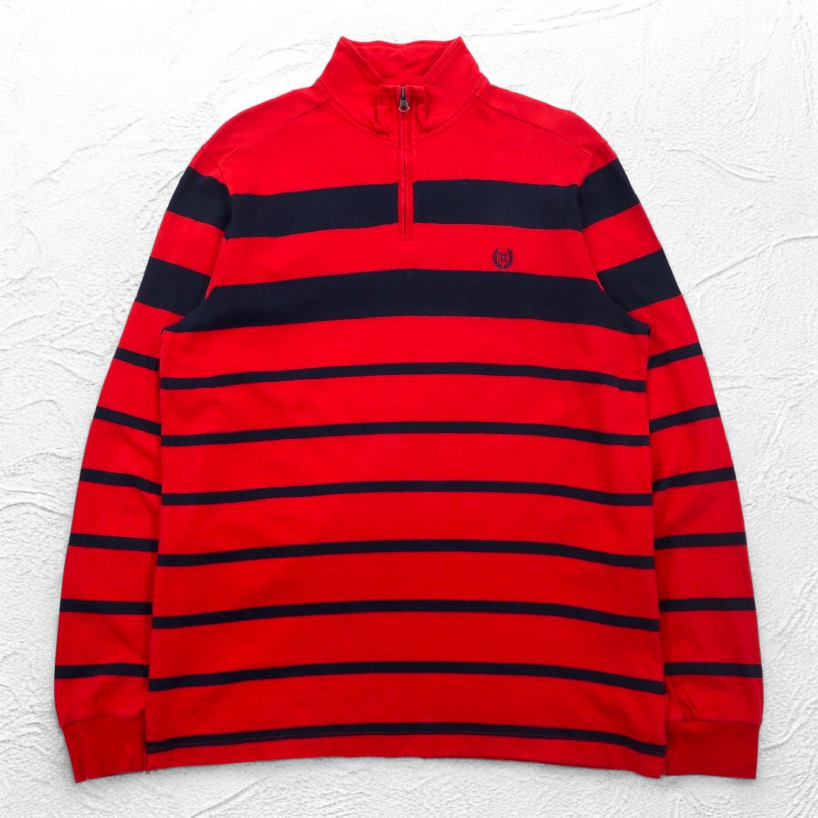 CHAPS Felpa con mezza zip L rossa a righe in cotone con ricamo logo a punto singolo