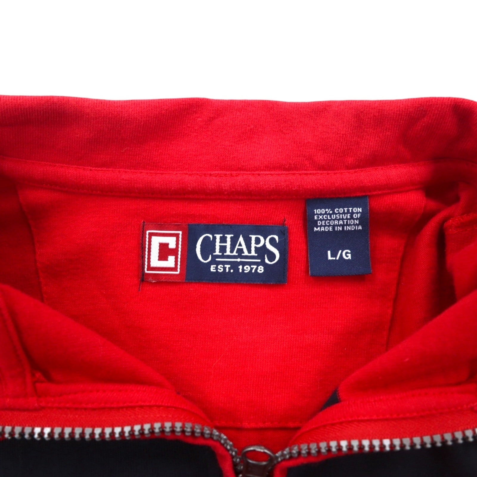 CHAPS Felpa con mezza zip L rossa a righe in cotone con ricamo logo a punto singolo