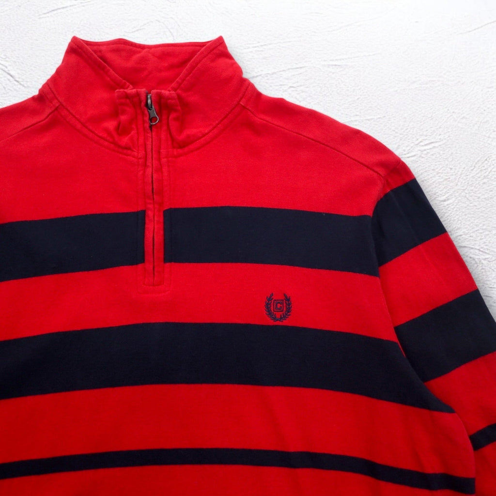 CHAPS Felpa con mezza zip L rossa a righe in cotone con ricamo logo a punto singolo