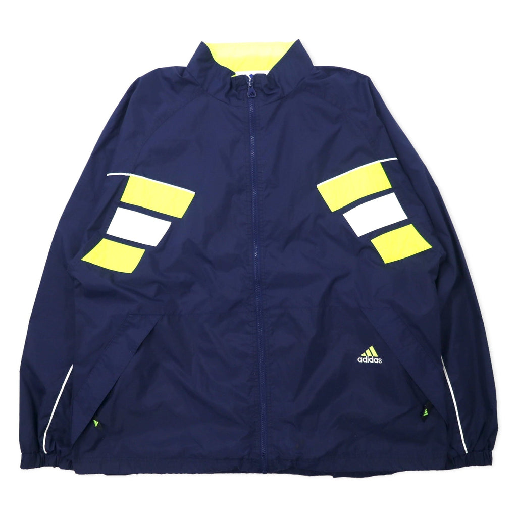 Giacca a vento Adidas anni '90, nylon, taglia L, blu navy, 3 strisce, etichetta bandiera, oversize