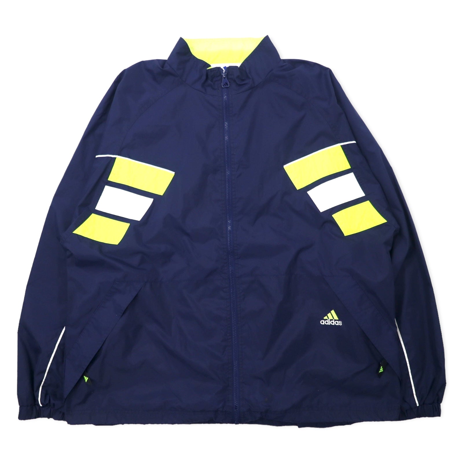 Giacca a vento Adidas anni '90, nylon, taglia L, blu navy, 3 strisce, etichetta bandiera, oversize