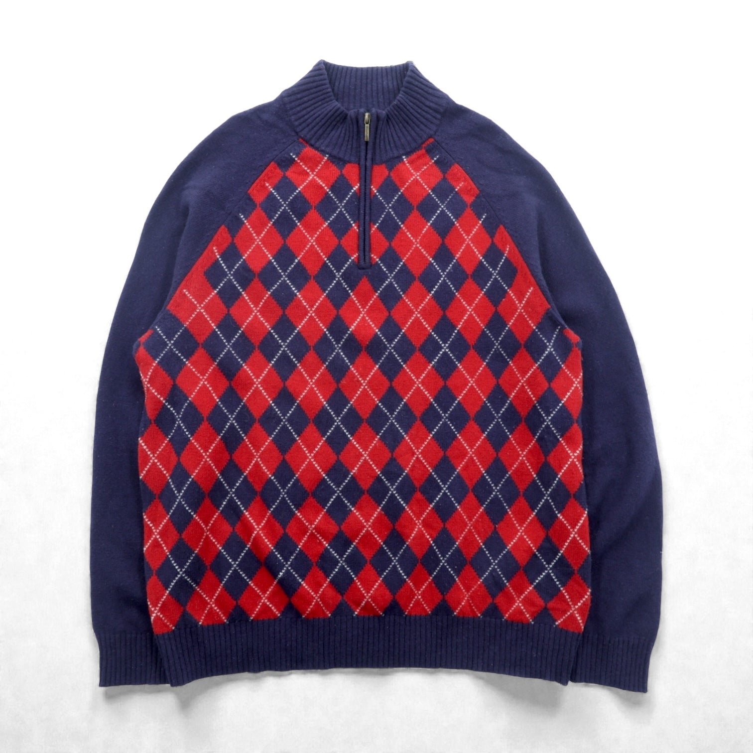 Brooks Brothers ハーフジップ ニット セーター XL ネイビー ウール アーガイル
