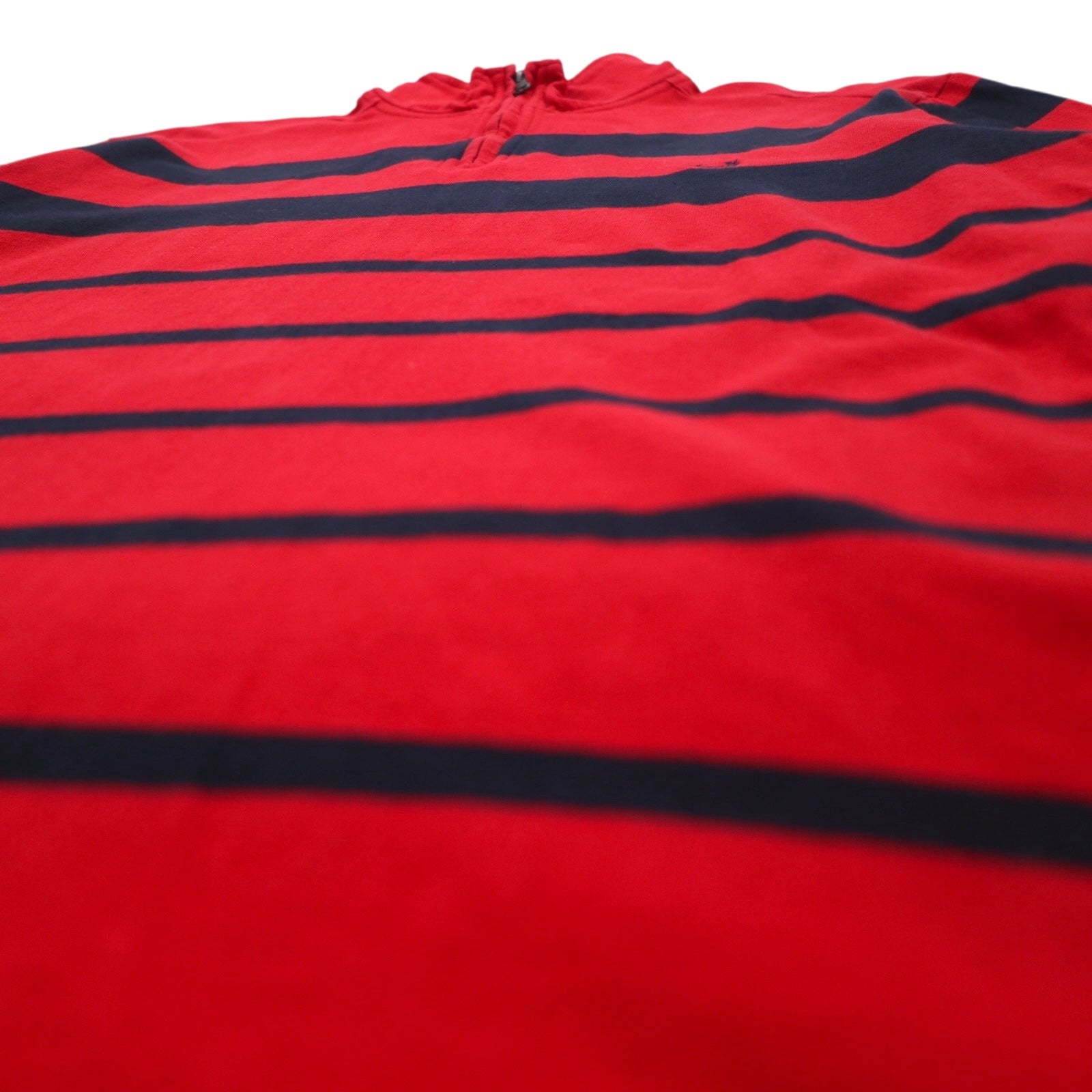 CHAPS Felpa con mezza zip L rossa a righe in cotone con ricamo logo a punto singolo