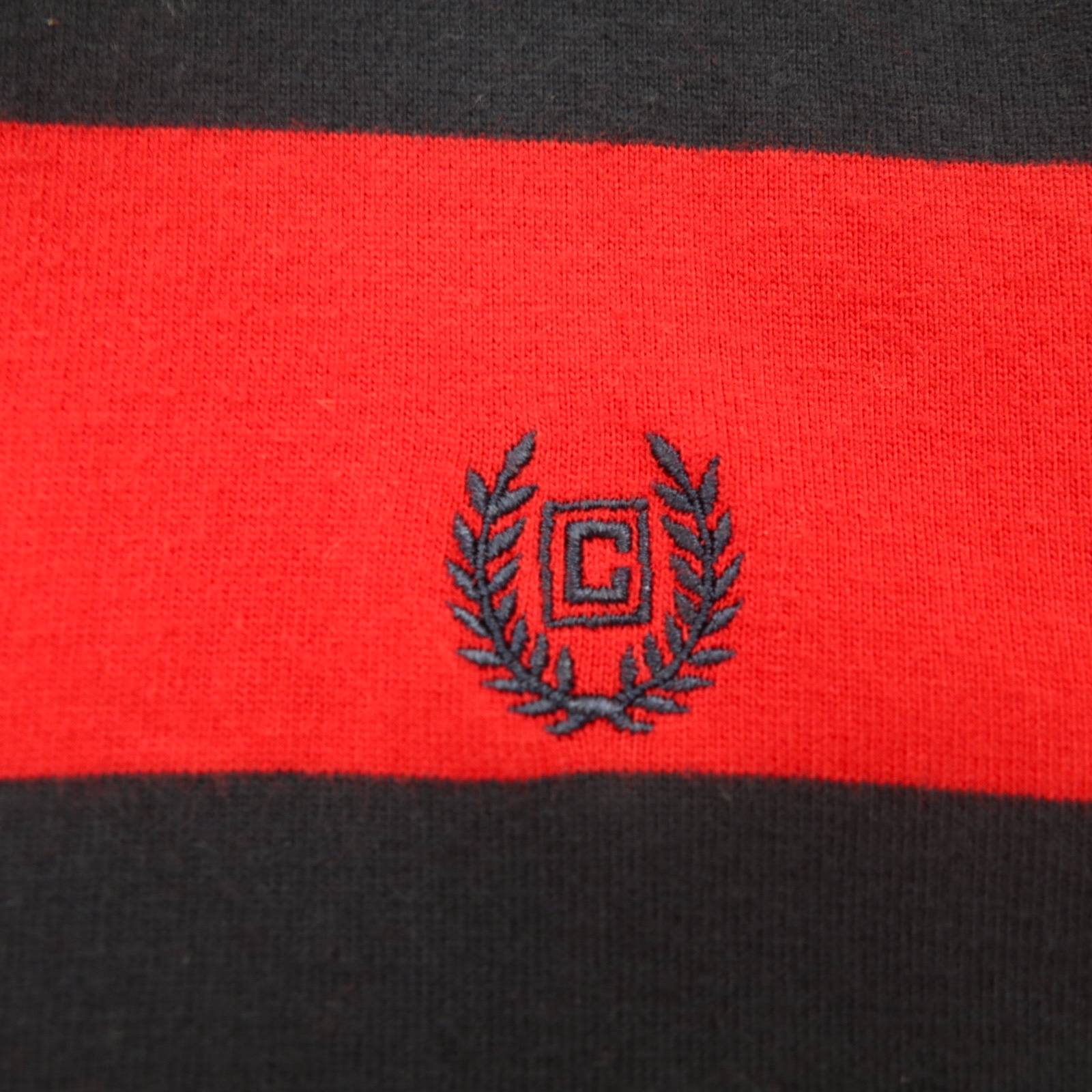 CHAPS Felpa con mezza zip L rossa a righe in cotone con ricamo logo a punto singolo