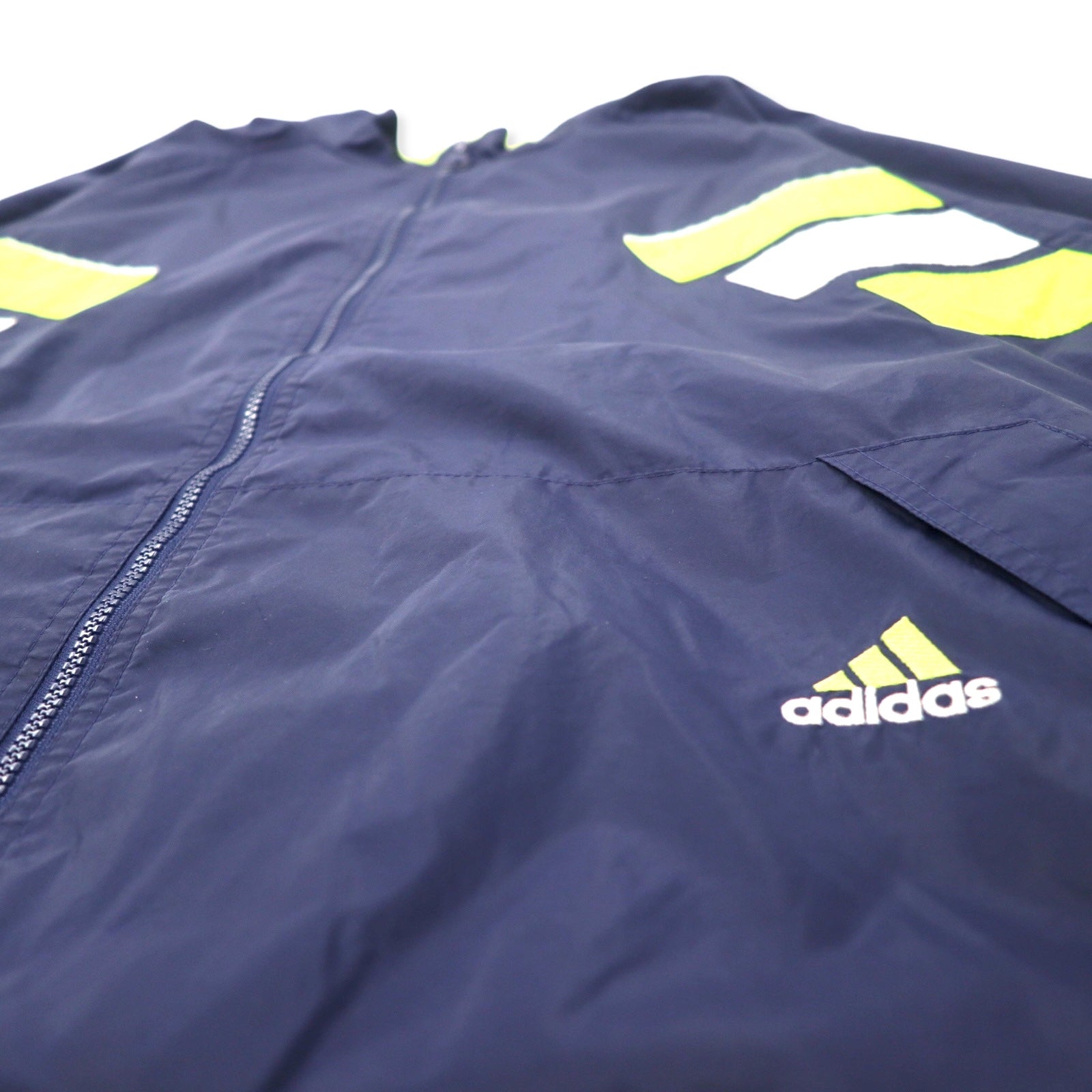 Giacca a vento Adidas anni '90, nylon, taglia L, blu navy, 3 strisce, etichetta bandiera, oversize