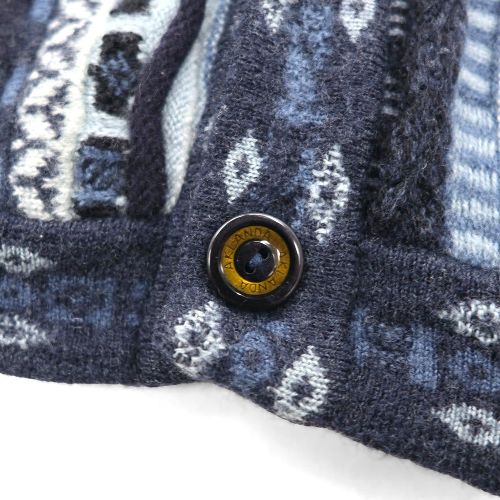 90s Australia Vintage 3D Knit Cardigan AKLANDA 3D ニット ジャガード カーディガン L ネイビー オーストラリア製