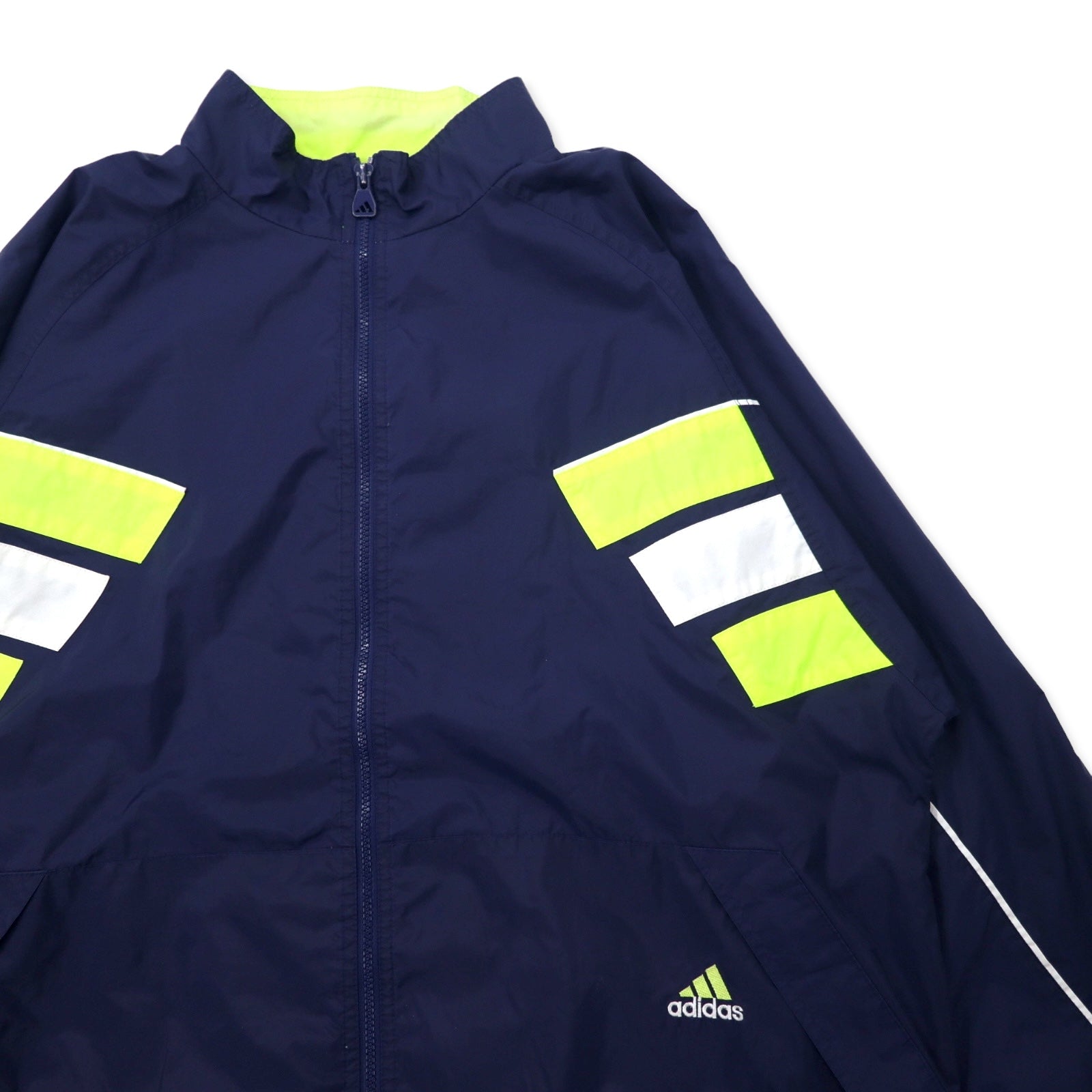 Giacca a vento Adidas anni '90, nylon, taglia L, blu navy, 3 strisce, etichetta bandiera, oversize